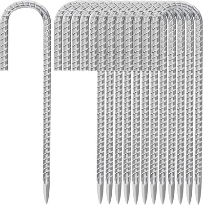 12 Inch Ground Stakes Heavy Duty J Hook 30-Pack Metal Spikes Galvanized Ground Hooks Anchors Rebar