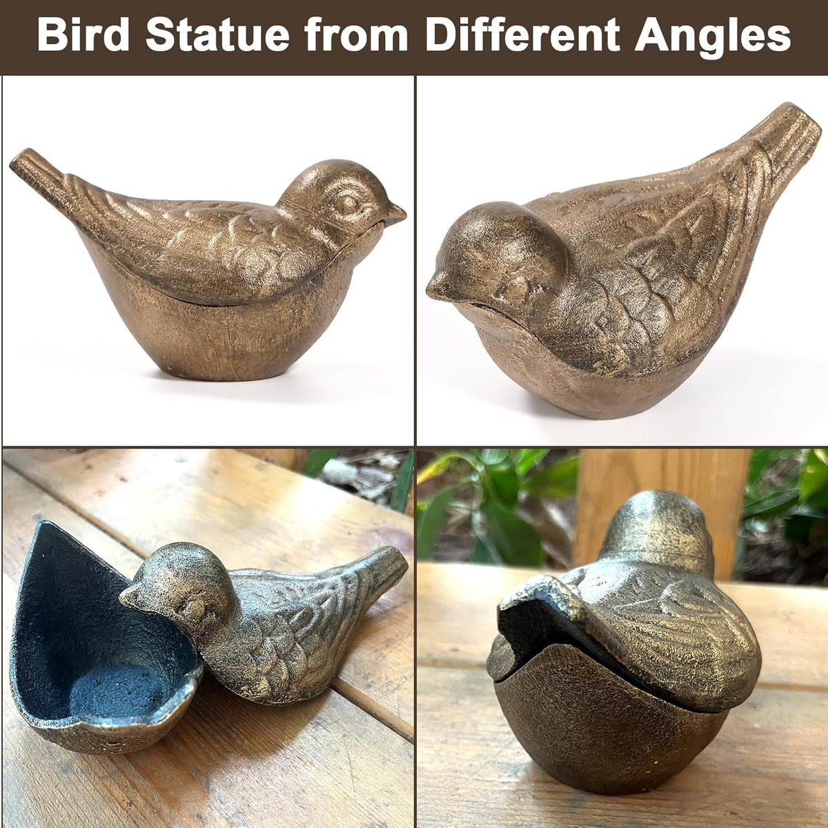 Bird Key Hiders Outside, Cast Iron Outdoor Hidden Keys Holder, Hide a Key Bird Statue, Antique Gold
