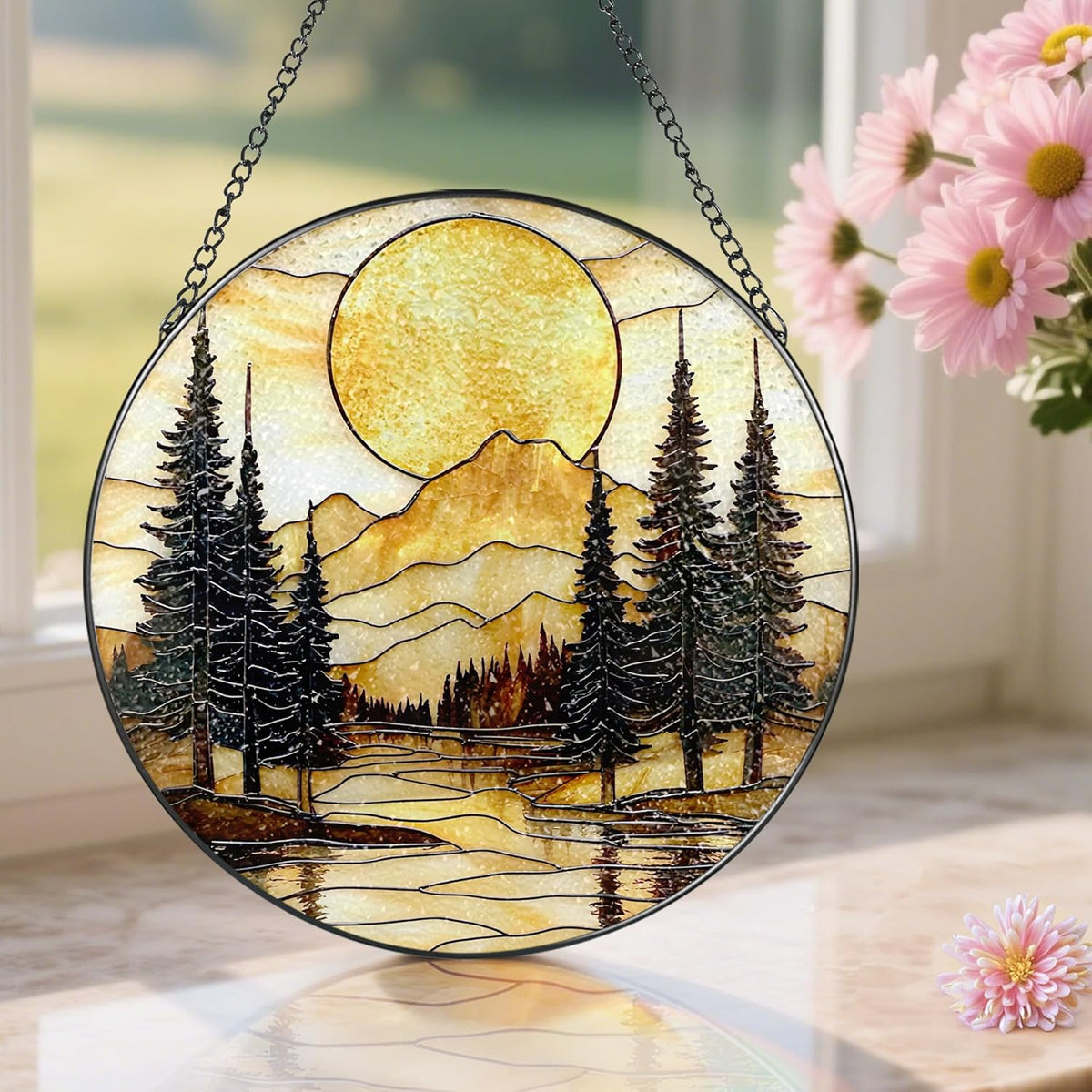 8-Inch Stained Glass Ornament, Stained Glass Window Hanging, Window Hanging Decor Suncatcher