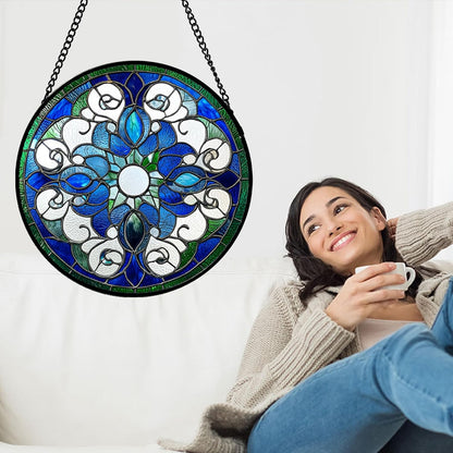 Stained Glass Window Hanging, Boho Style Sun Catchers Diamond Glass Panel Hangings Tiffany