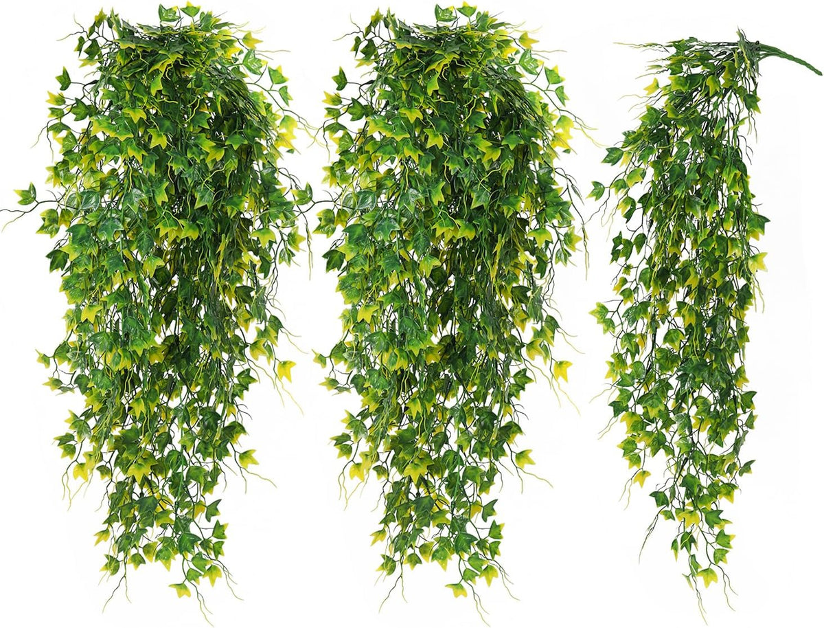 RECUTMS Artificial Plant Fake Plants Artificial Hanging Plants Faux Ivy Plant with Yellow Leaf Fake