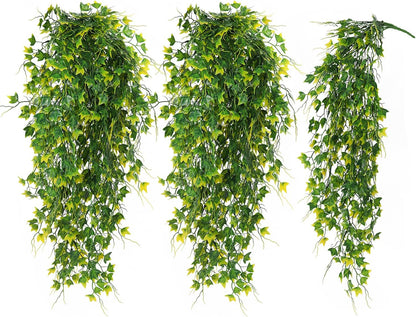 RECUTMS Artificial Plant Fake Plants Artificial Hanging Plants Faux Ivy Plant with Yellow Leaf Fake