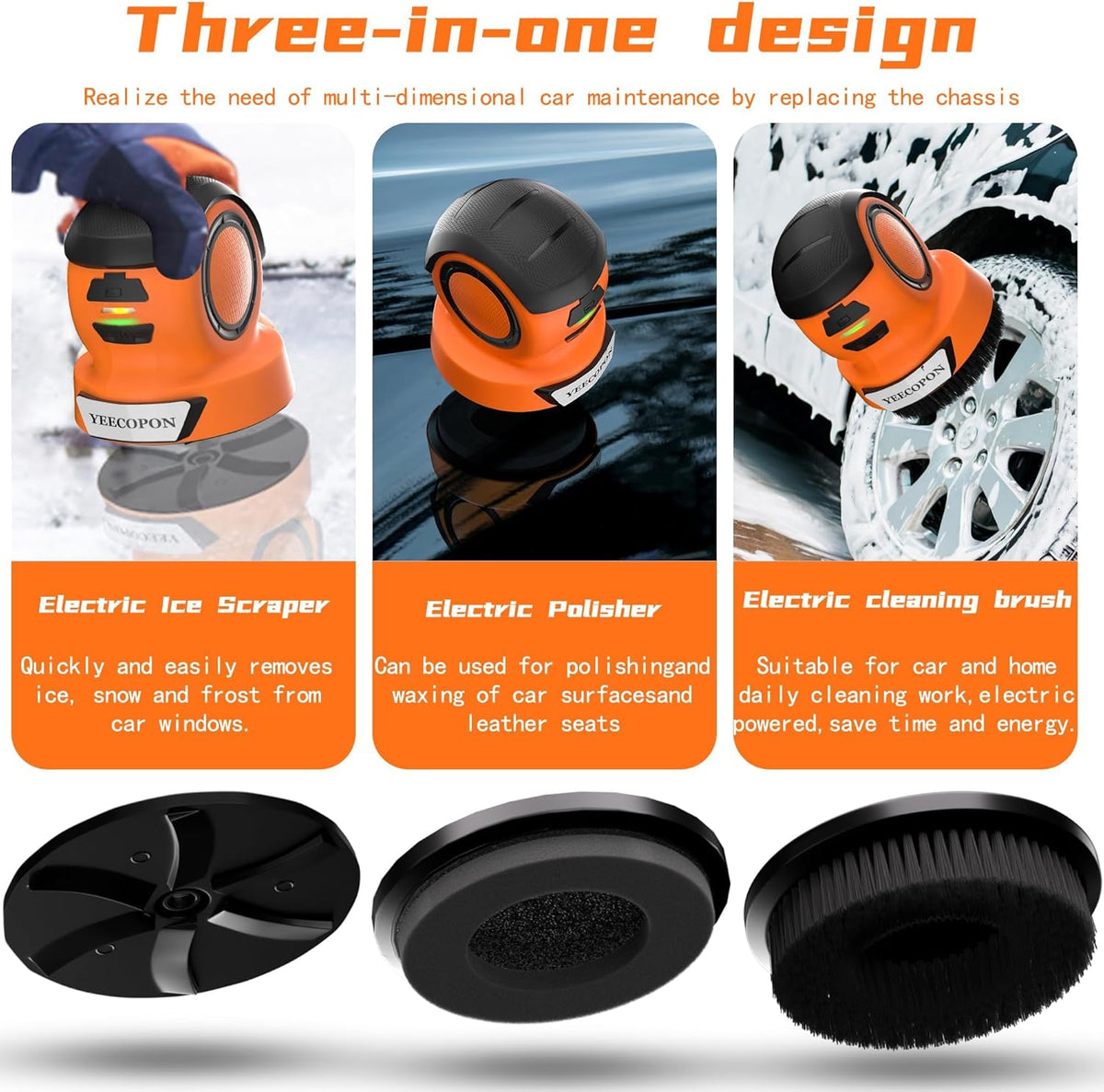 3-in-1 Electric Ice Scraper for Cars & Home – Cordless Handheld Defroster, Cleaner & Polisher, 500