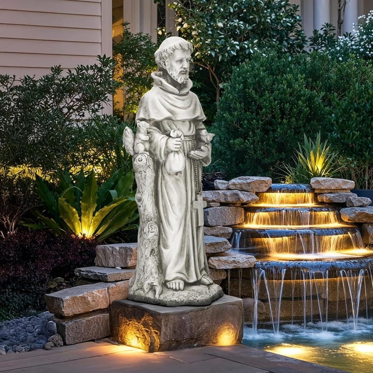 St Francis Garden Statue, Catholic Religious Outdoor Sculpture for Prayer and Meditation, 30.7”