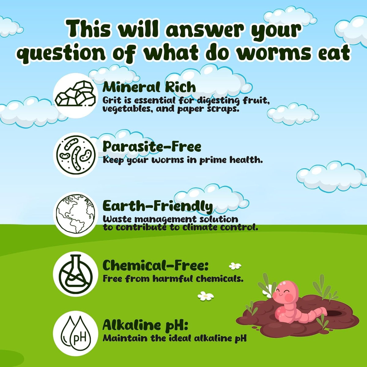 Food for Worms - Mineral-Rich Earthworm Chow, Boosts Composting Efficiency and Promotes Healthy