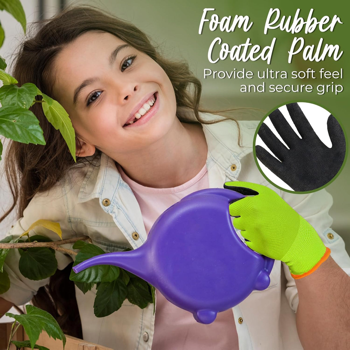 HANDLANDY 2 Pairs Kids Gardening Gripper Gloves, Foam Rubber Coated Children Toddler Garden Yard