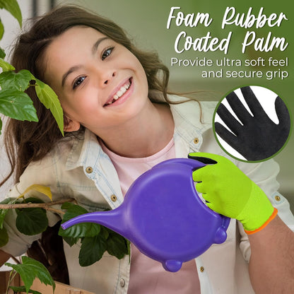 HANDLANDY 2 Pairs Kids Gardening Gripper Gloves, Foam Rubber Coated Children Toddler Garden Yard
