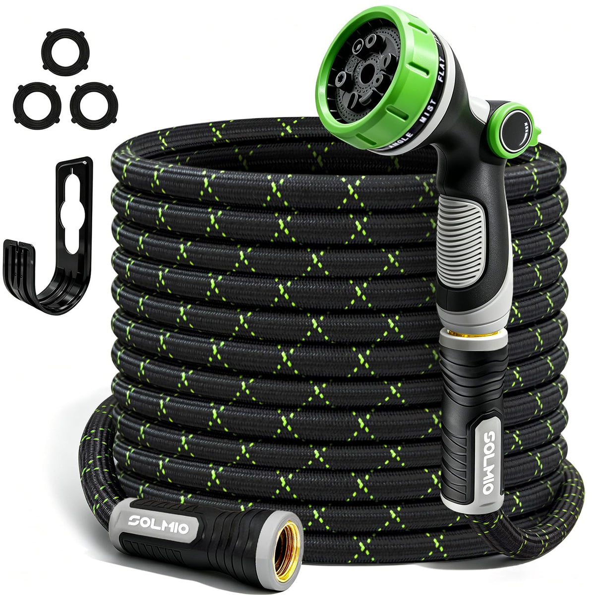 SOLMIO Lightweight Garden Hose,50ft Non Expandable Water Hose with Nozzle