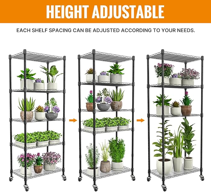 Plant shelf with grow light, 5-Tier metal Plant Stand with 4-Pack 72W Full Spectrum Grow Lights