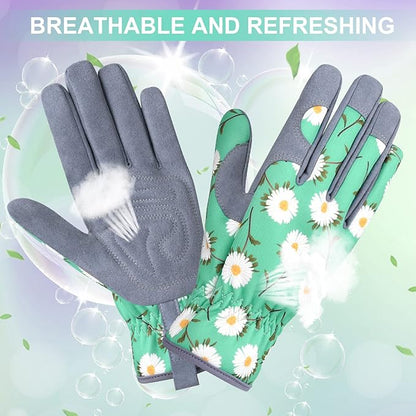 Womens Gardening Weeding Working Gloves, Leather Garden Glove for Women Thorn Proof No Stab for