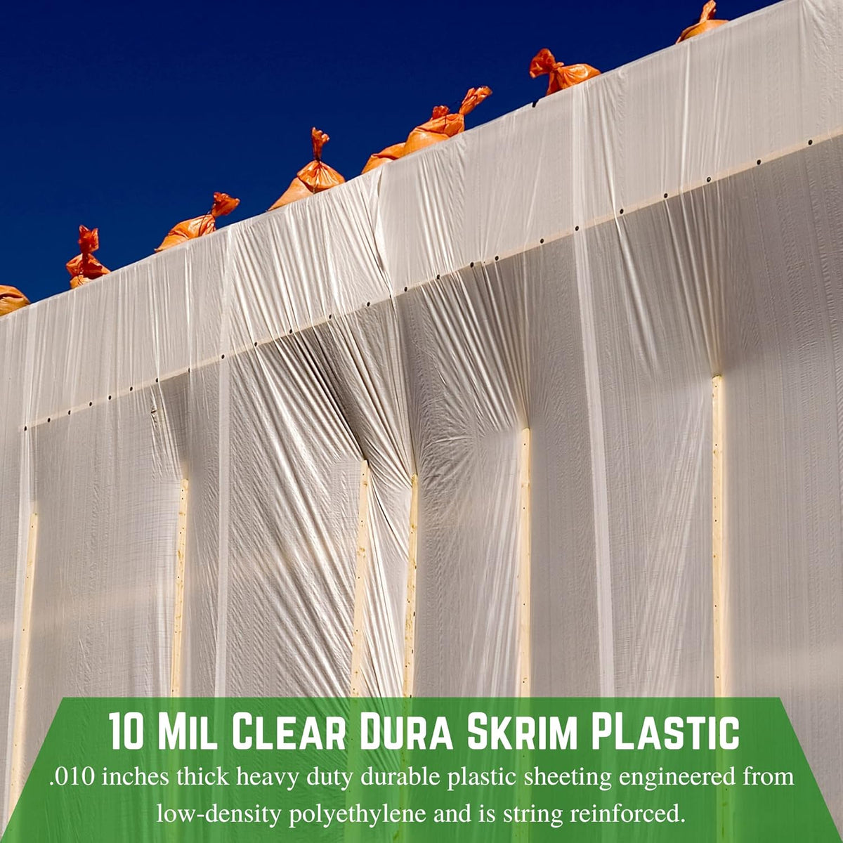 Farm Plastic Supply - Dura Skrim String Reinforced Clear Plastic Sheeting - 10 Mil - (24' x 15')
