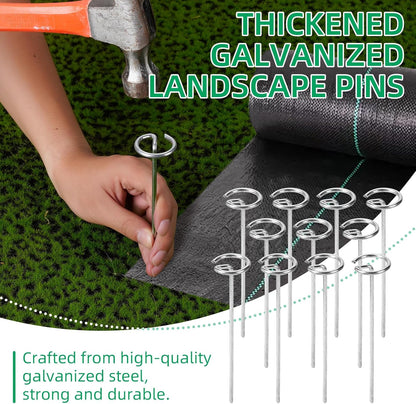 300 Pack 6 Inch Landscape Staples, Thickened 8 Gauge Circle Top Garden Stakes Heavy Duty Galvanized