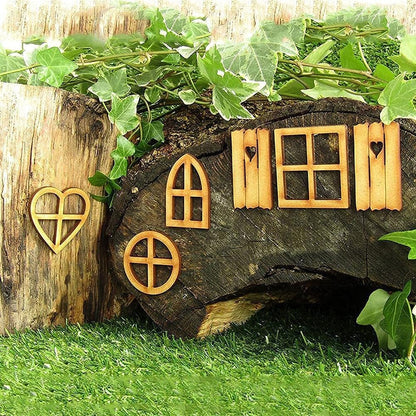 6Pcs Wooden Fairy Garden Door, Blank Door House and Windows Ornaments Tree Statues for Trunk Yard