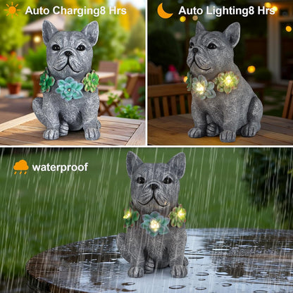 Solar Garden Statues Dog with Succulent and LED Lights Birthday Gifts for Women Mom Grandma Solar