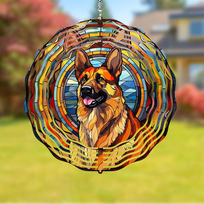 German Shepherd Dog Wind Spinners Outdoor Dog Memorial Gifts, 3D Metal Kinetic Hanging Garden Wind
