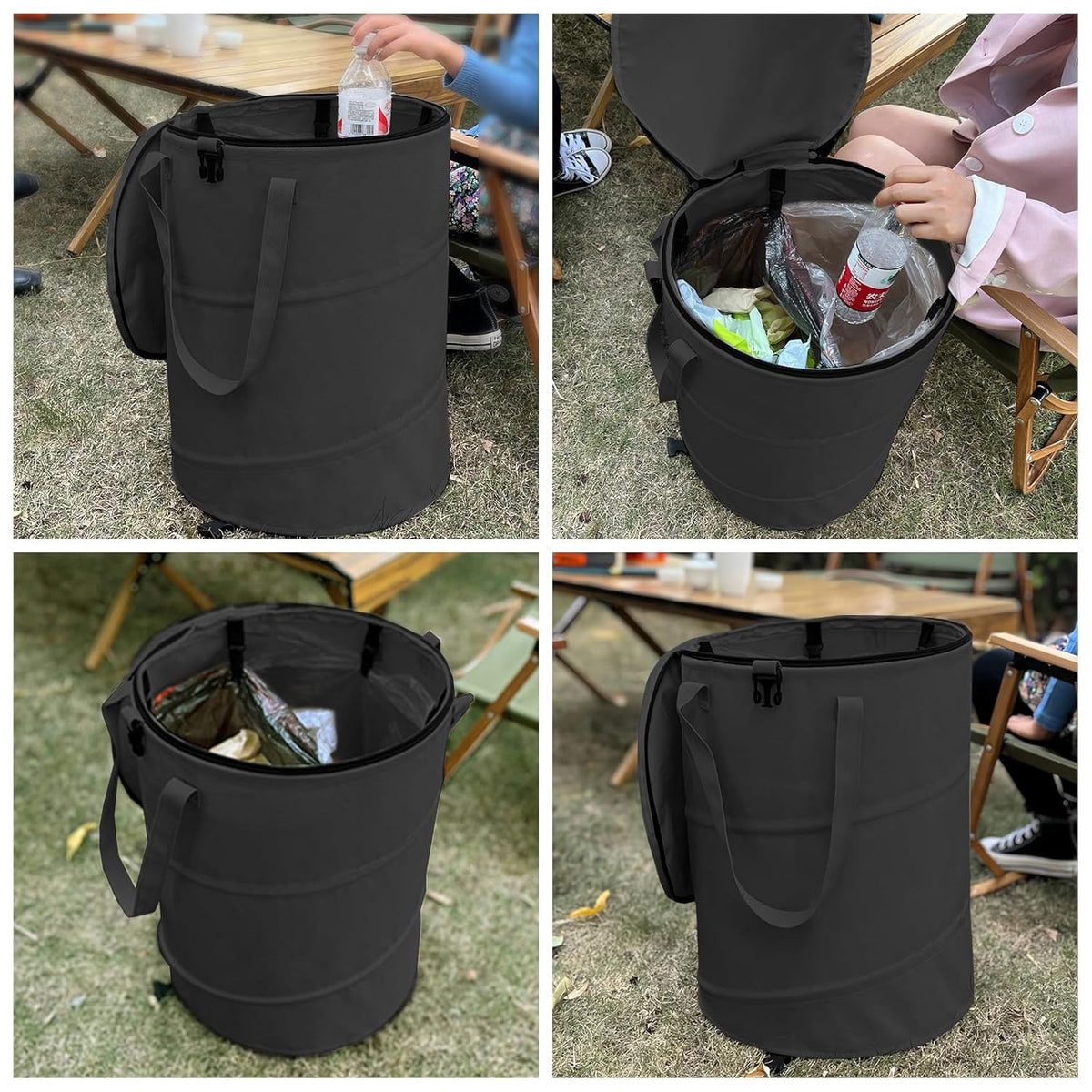 Pop up Camping Trash can with lid,Collapsible 24 Gallons Trash can with Sorting Clips,Garden