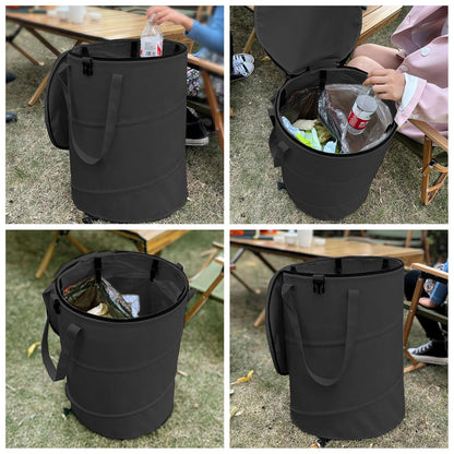 Pop up Camping Trash can with lid,Collapsible 24 Gallons Trash can with Sorting Clips,Garden