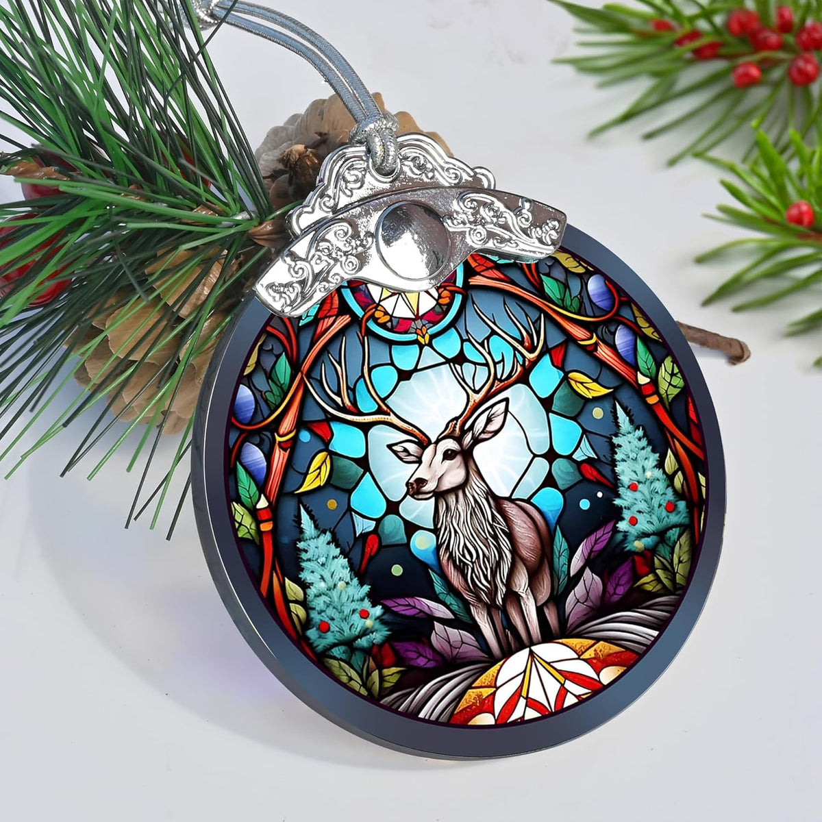 Deer Christmas Ornaments, Deer Decor Christmas, Deer Christmas Tree Decorations, Stained Glass