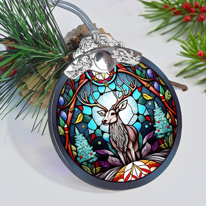 Deer Christmas Ornaments, Deer Decor Christmas, Deer Christmas Tree Decorations, Stained Glass