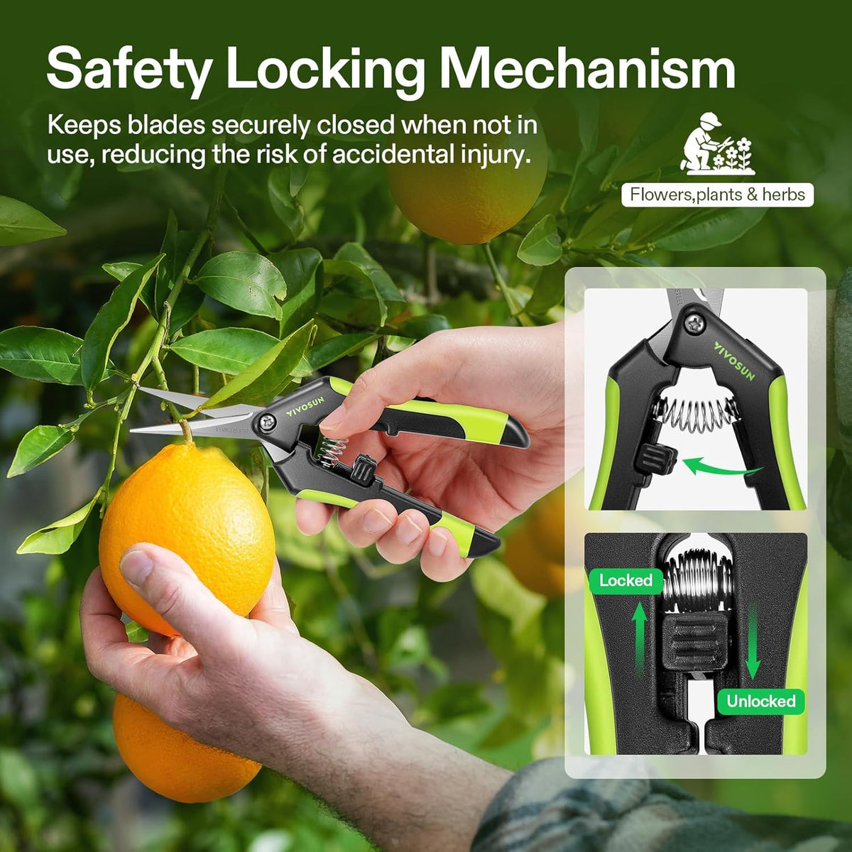 VIVOSUN Gardening Scissors, 6.5 Inch Hand Pruner, Pruning Shear with Straight Stainless Steel