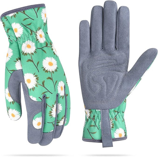 Womens Gardening Weeding Working Gloves, Leather Garden Glove for Women Thorn Proof No Stab for