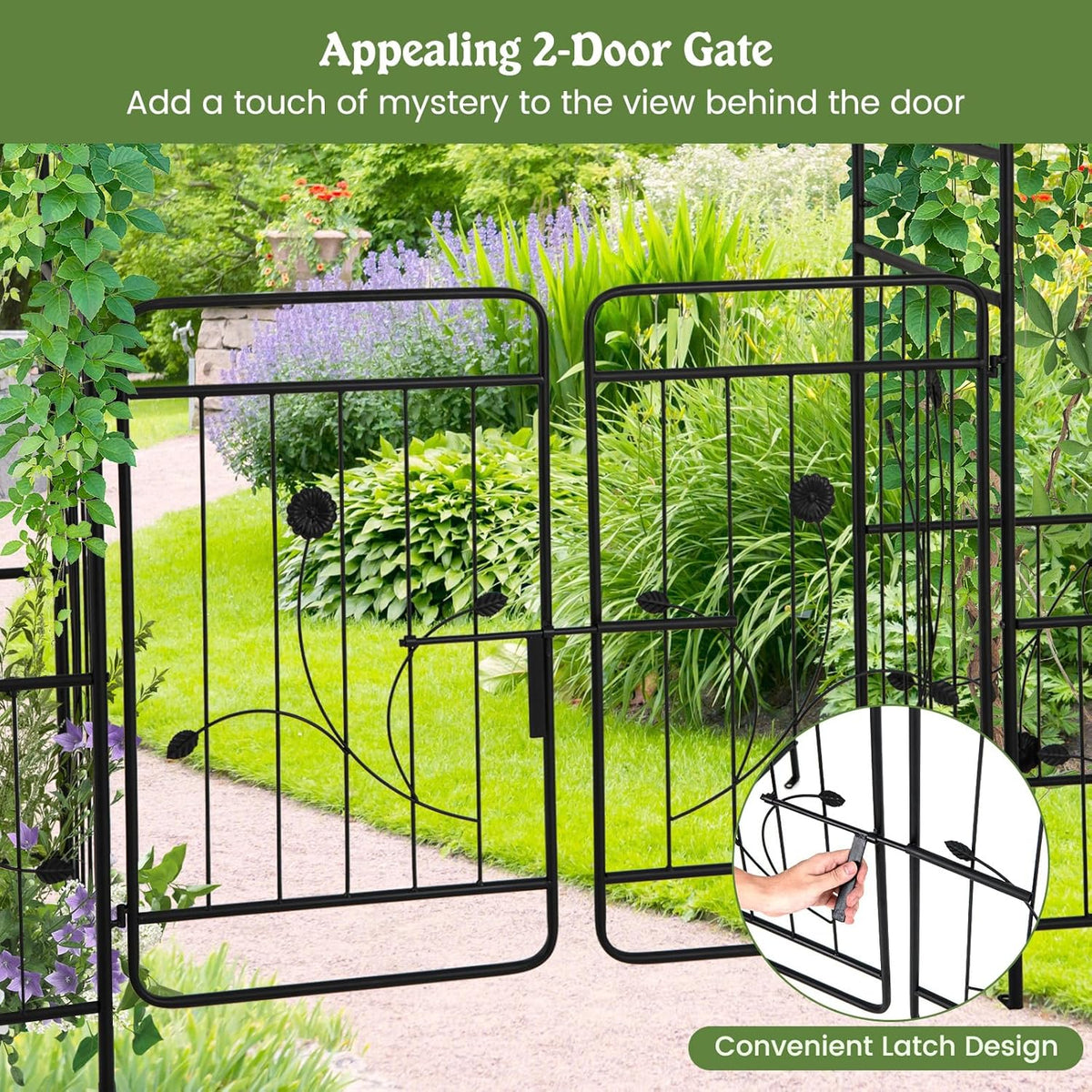 S AFSTAR 87-Inche Garden Arbor with Gate & Side Planter Box, Metal Garden Arch with Lockable Gate