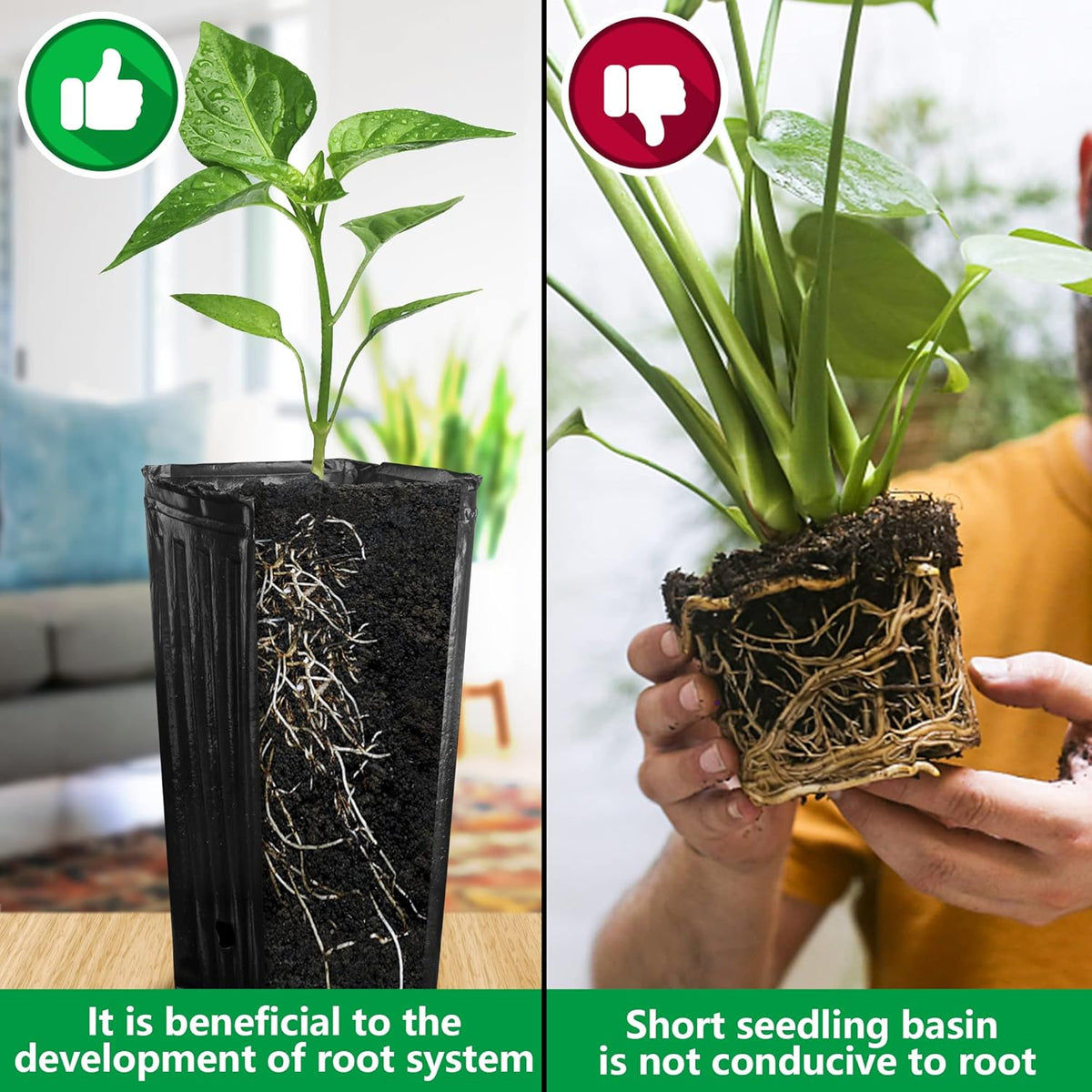 RunNico 50pcs Plastic Deep Plant Nursery Pots, 9.8”Tall Tree Pots,Black Deep Seedling Container