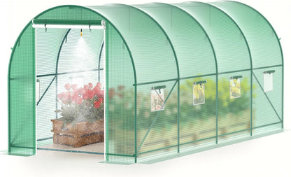 15x7x7 FT Walk-in Greenhouse for Outdoors w/ Watering System,8-Ventilated Screen Window Portable