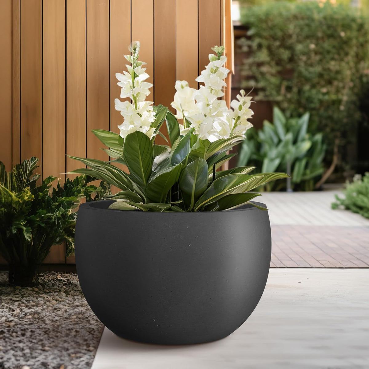 Kante 19.9" Dia Round Concrete Planter, Outdoor/Indoor Large Bowl Plant Pots with Drainage Hole and