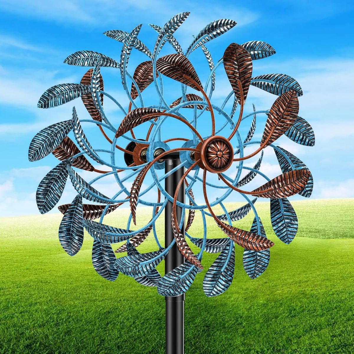 360° Wind Spinners Outdoor, Wind Sculptures Windmill with Metal Stake, Kinetic Large Metal Yard Art