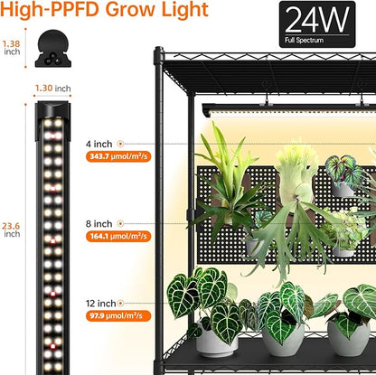 Bstrip Plant Shelf with Grow Light & Pegboard, Metal Plant Stand with Adjustable Rack and Wheels, 4