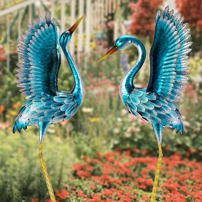Natelf Garden Crane Statues for Outdoor, Blue Heron Decoy Courtyard Sculptures, Standing Metal Bird