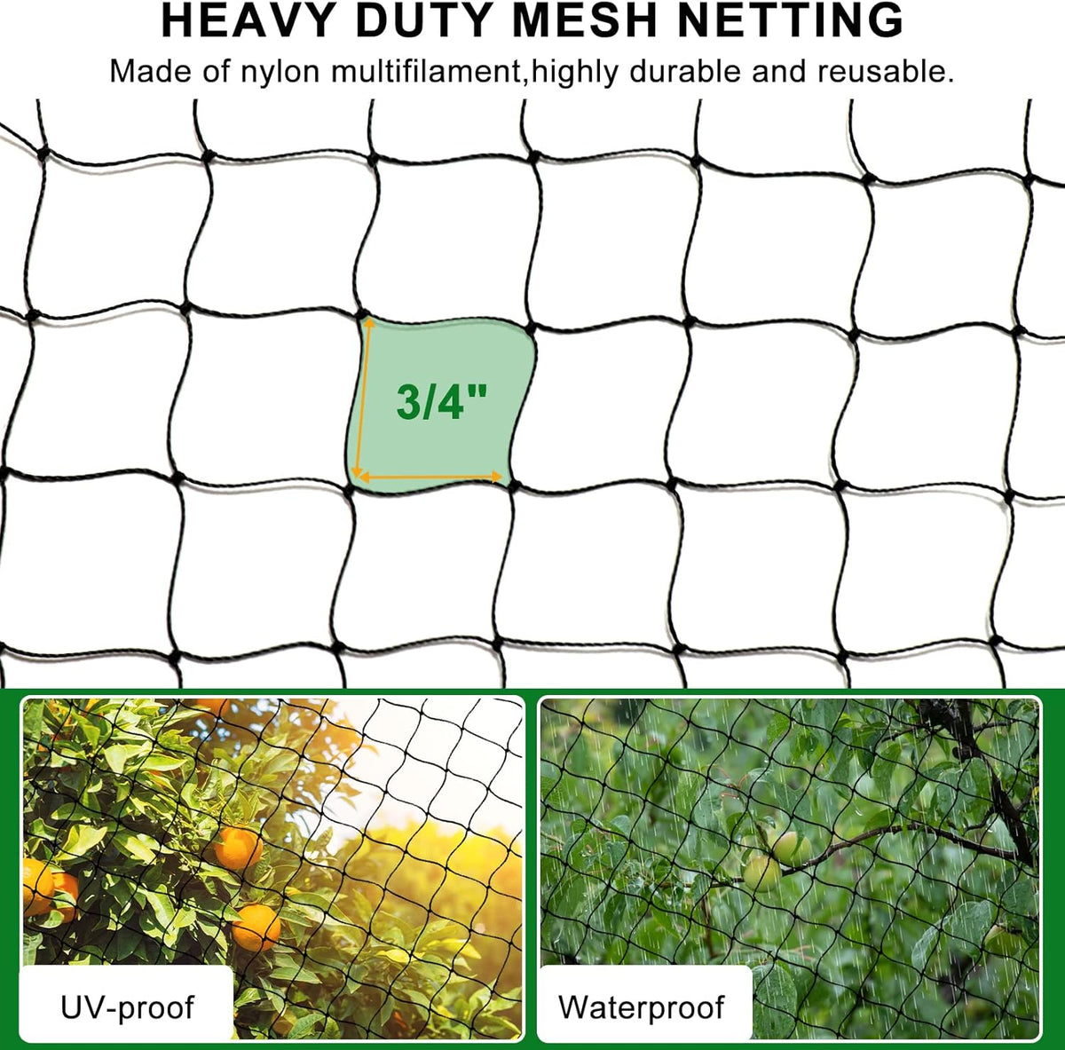 Bird Netting 25'x100' with 3/4" Mesh Nylon Chicken Net Roof Hawk,Poultry Netting for Chicken Run