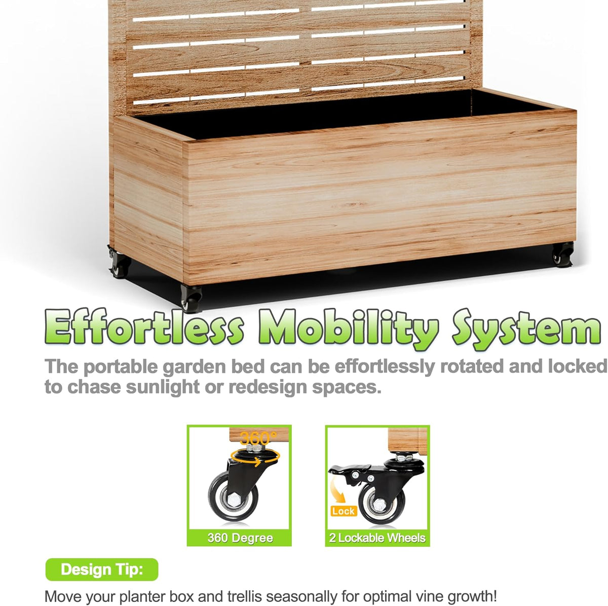 15.7"×70.9"×35.4" Metal Raised Garden Bed with Trellis and Wheels - Tall Trellis Planter Box for