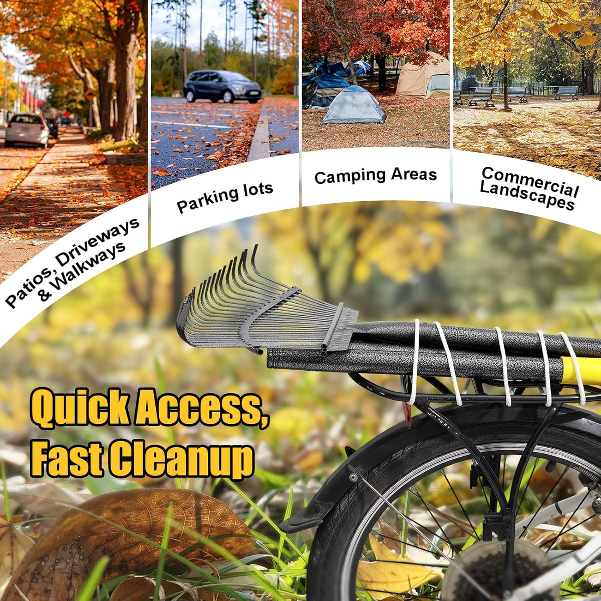 Garden Rake for Leaves: 18” Wide Metal Leaf Rake, 65” Long Adjustable Handle, Heavy Duty 25 Teeth