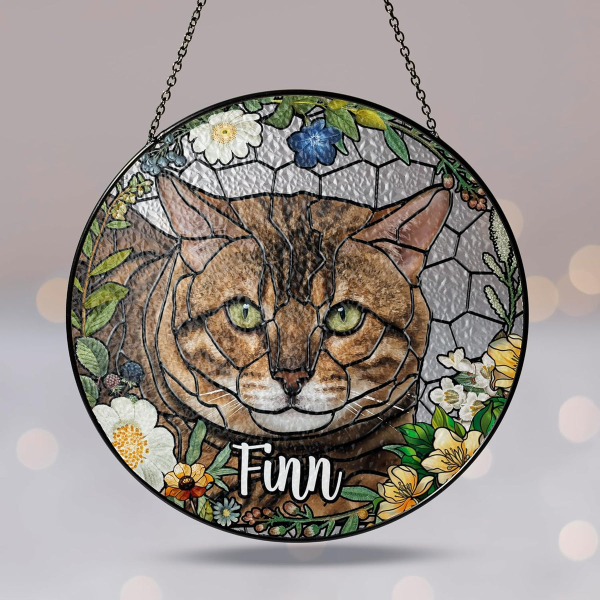 Personalized Pet Stained Glass Suncatcher Custom Name Dog Cat Photo Ornament Window Hanging