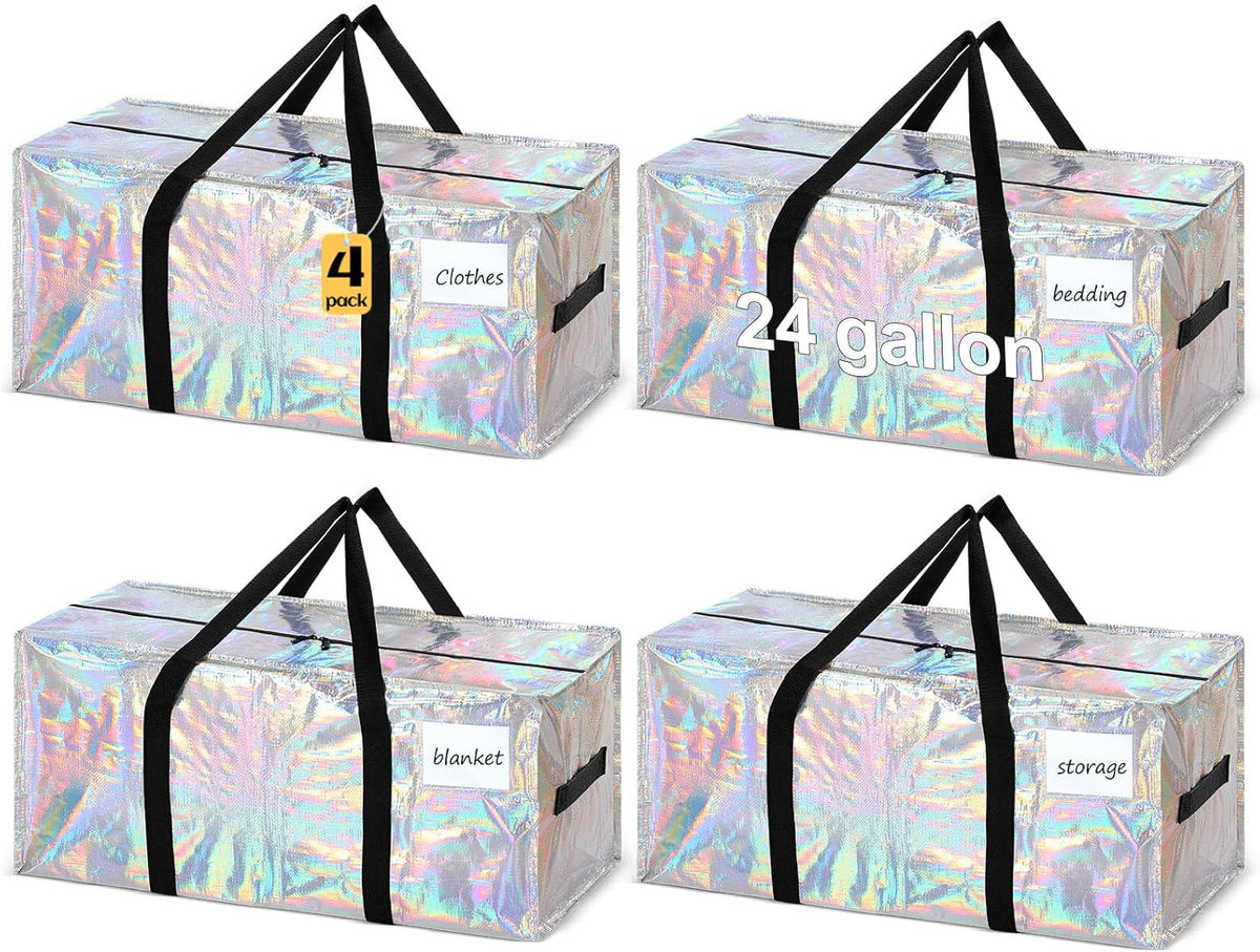 4 Pcs 24 Gallon Large Moving Bags with Zipper and Handles Foldable Storage Duffle Bags Heavy Duty