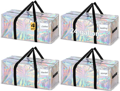 4 Pcs 24 Gallon Large Moving Bags with Zipper and Handles Foldable Storage Duffle Bags Heavy Duty