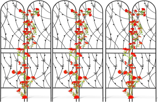 6 Pack Metal Garden Trellis 6FT Outdoor Garden Fence Rustproof Trellis for Climbing Plants Support