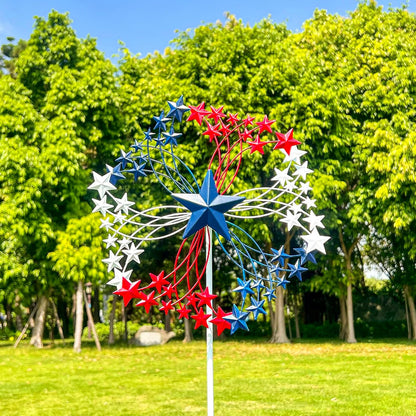 47.3” Red White & Blue Patriotic Wind Spinner – Star Design American Flag Spinner Outdoor – Metal