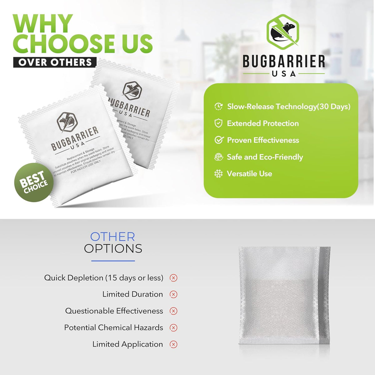 BugBarrier's Extra-Strength Mouse Repellent Deterrent Pouches, USDA 99% Biobased, Peppermint &