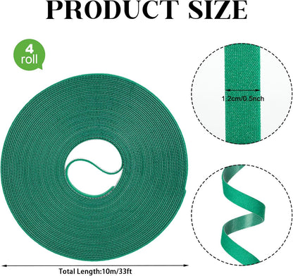 4 Roll Plant Tape Garden Ties, 131 Ft Green Plant Ties for Climbing Plants, 1/2" Adjustable Twist