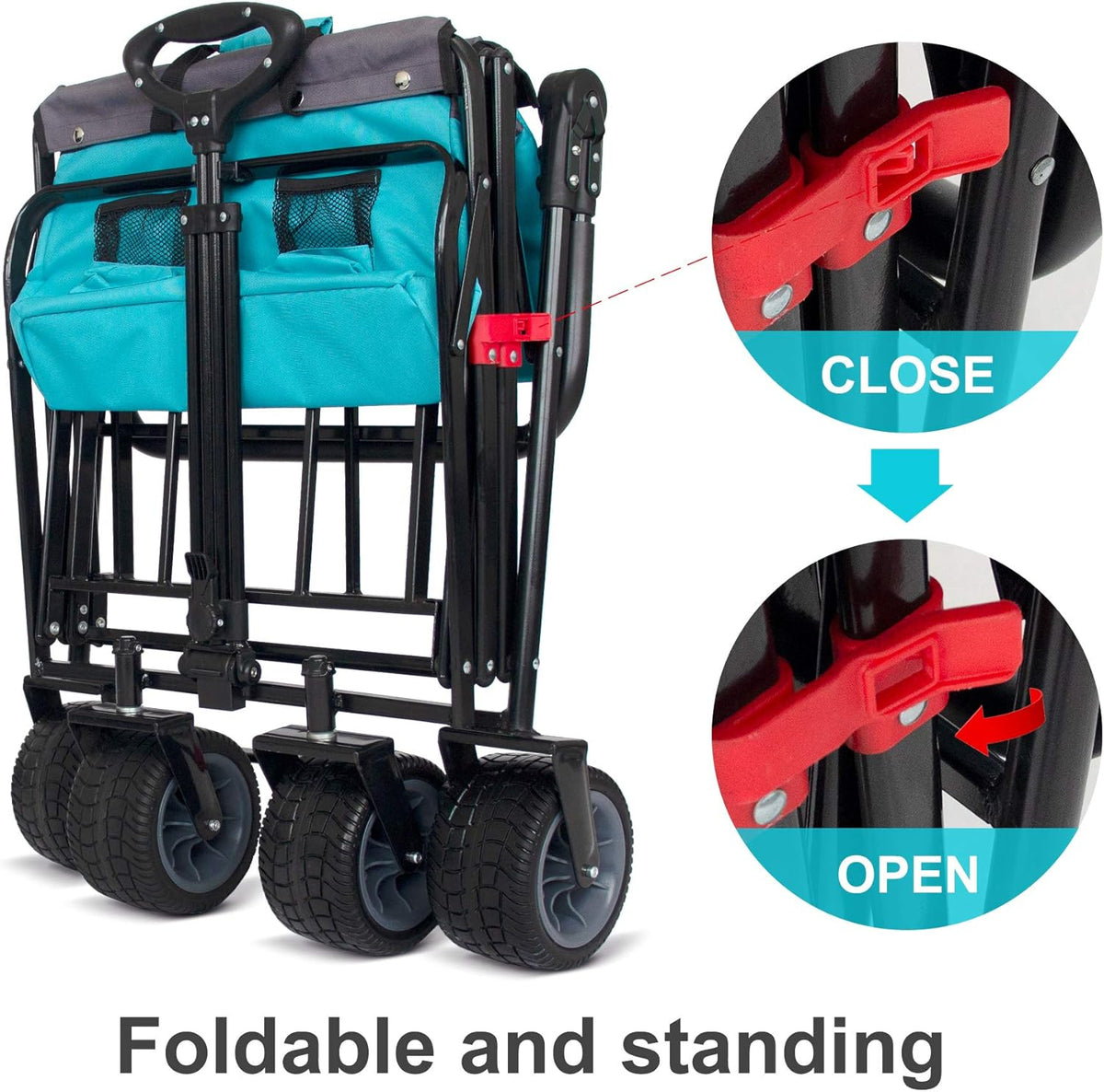 TMZ All Terrain Utility Folding Wagon, Collapsible Garden Cart, Heavy Duty Beach Wagon, for