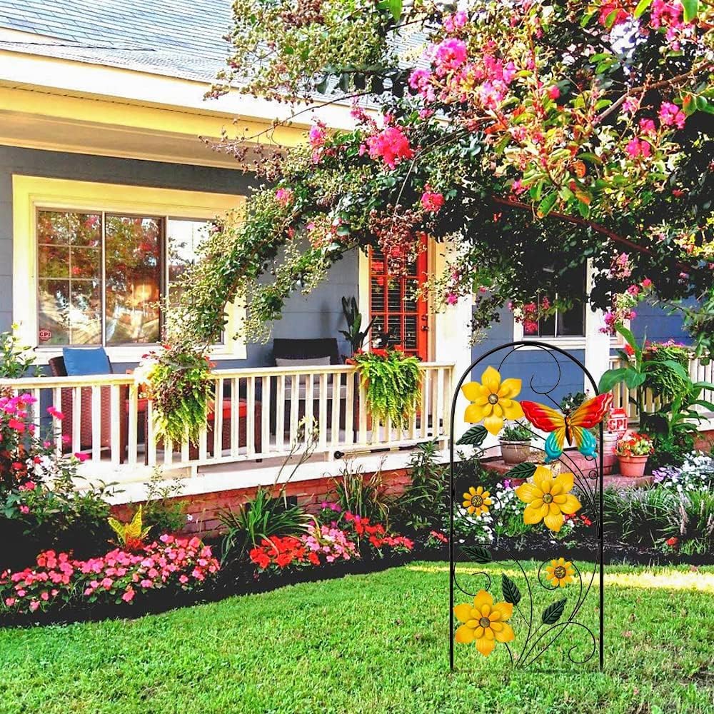 YEAHOME Garden Decor for Outside, 34" Flower Butterflies Decorative Garden Stakes for Spring Garden