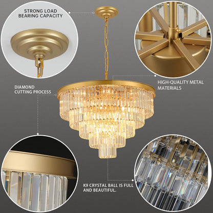 Crystal Chandeliers for Dining Room Lights Fixture Over Table, 20 Lights Gold Modern Chandeliers