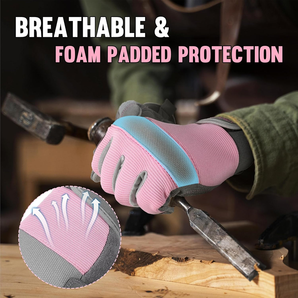 HANDLANDY Women Safety Work Gloves Utility Touch Screen Working Grip Glove for Yardwork Gardening