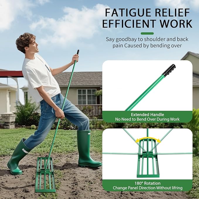 VINGLI Iron Lawn Leveling Rake 36in for Soil Sand Composs, Extended Handle, 180°Rotation Head, with