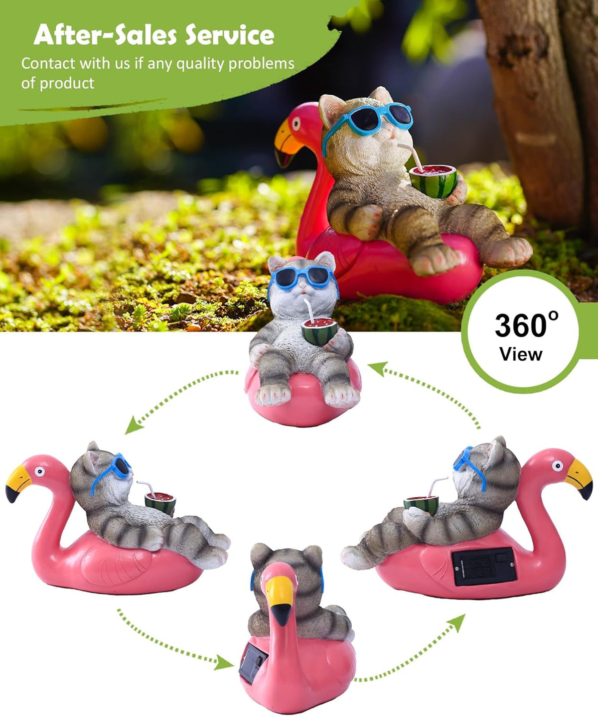 Nacome Cat Lying Flamingo for Garden Statue: Solar Outdoor Decor Figurine for Clearance Outside