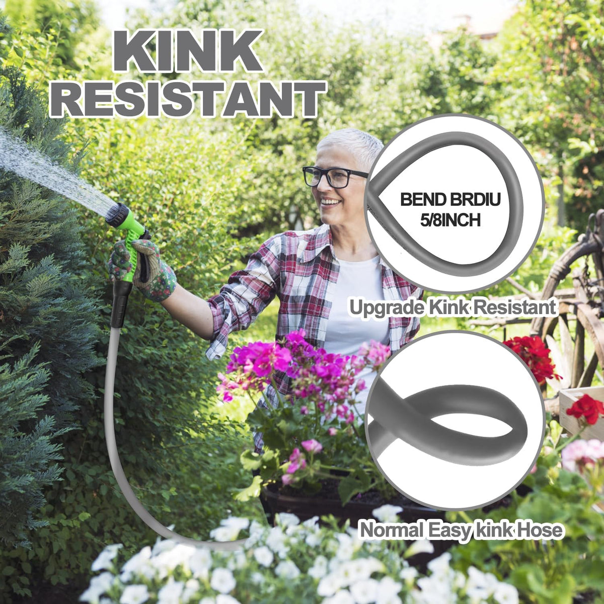 YOTOO Heavy Duty Hybrid Garden Water Hose 5/8-Inch by 75-Feet 150 PSI Kink Resistant, Flexible with