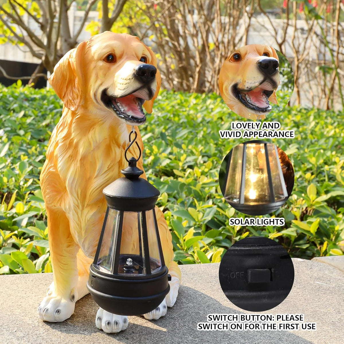 Garden Dog Statues Outdoor Decor, Solar Lights Outdoor Golden Retriever Figurine Solar Dog